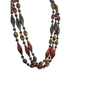 Vintage Twisted Bead Necklace Green Red Cranberry Mustard Yellow Multi Strand